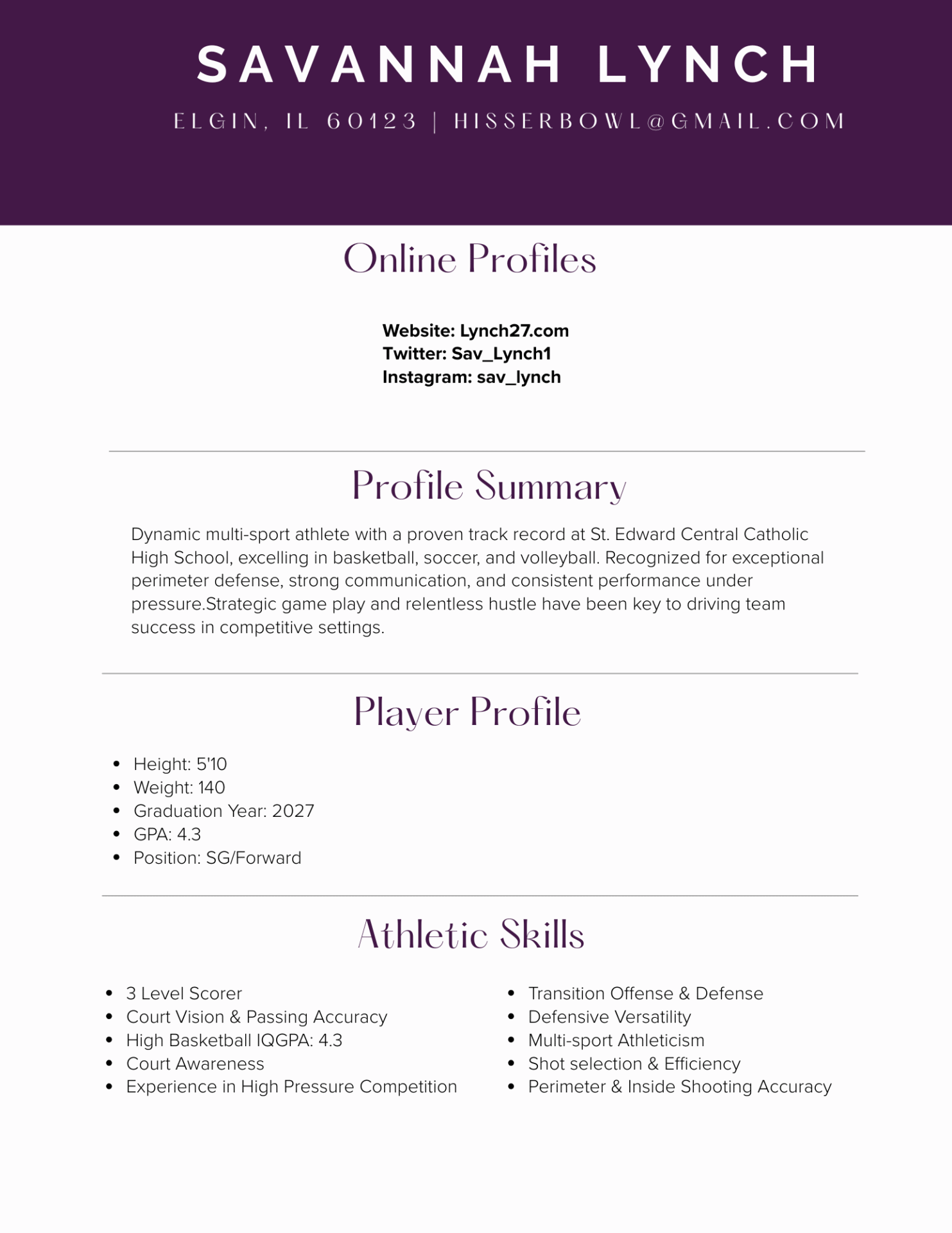 Savannah Lynch Resume
