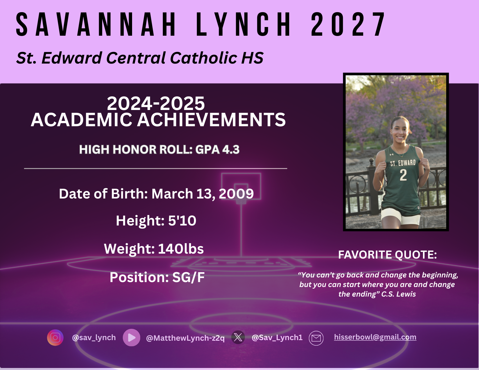 Savannah Lynch Summer 2025 Basketball Schedule